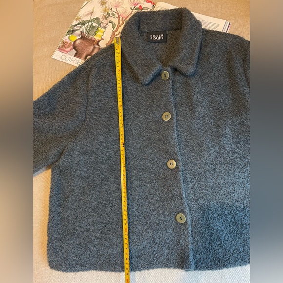 Eileen Fisher Wool Blend Bouclé Cropped Blazer In Teal Size M - Picture 7 of 10